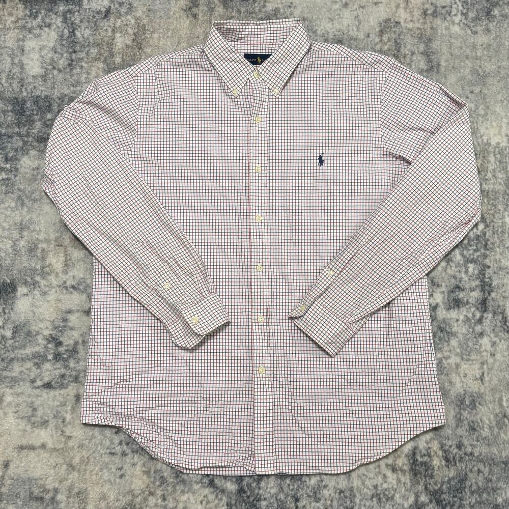 Ralph Lauren Button Up Shirt Mens XL Long Sleeve Checkered Plaid White Red Blue